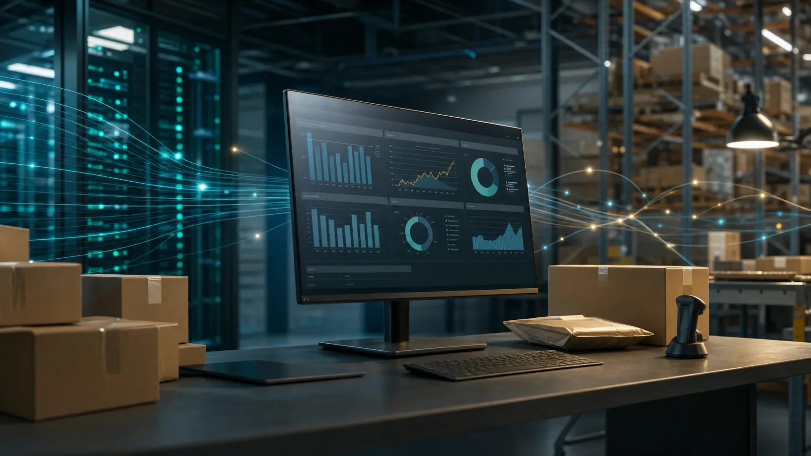 ERP and ecommerce connected in a business operation with data and integration